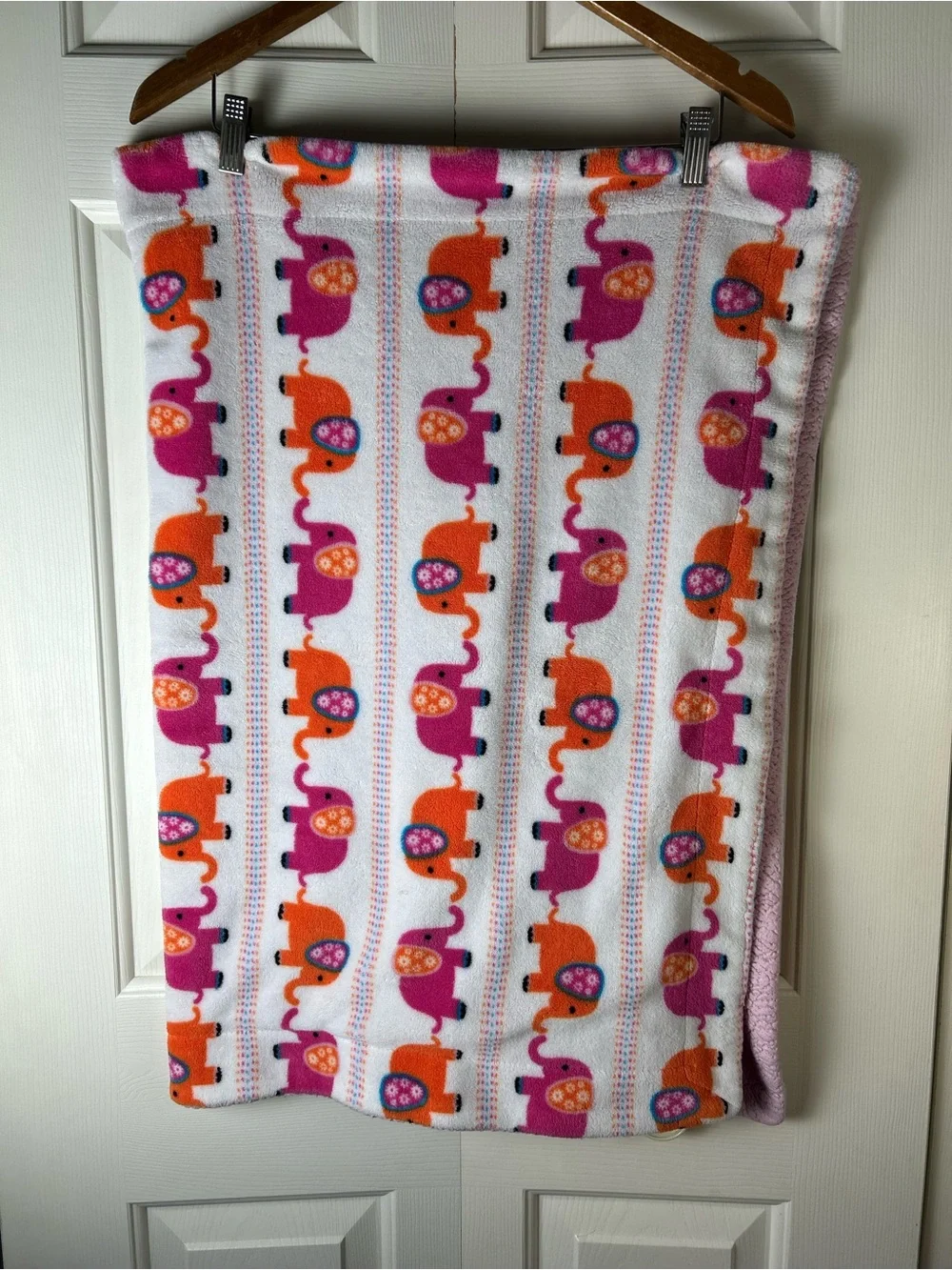 RUNT 1478 Pink Orange Elephants Baby Blanket White Blue Floral Stripes Sherpa